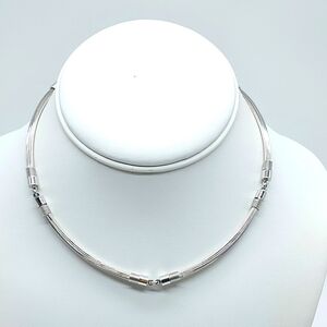 Vintage Monet Silver Tone Curved Tube Link Ckoker Necklace